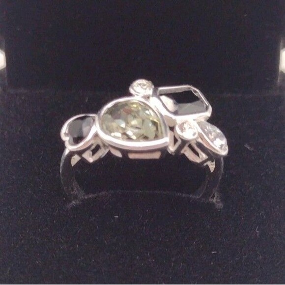 Citrine & Onyx CZ Sterling Silver Overlay Ring Size 7 Modern Art Deco + Box Gift - Picture 1 of 6